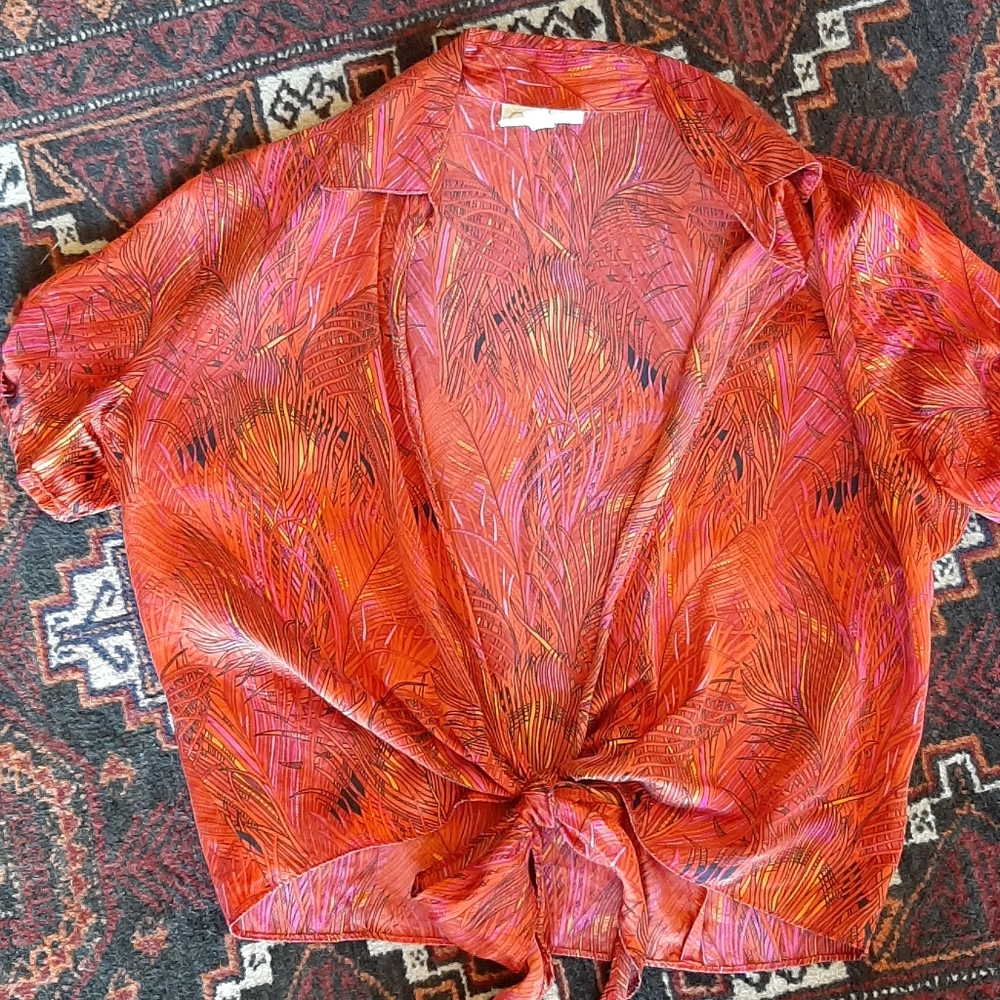 Cache Silk blouse with front ties.